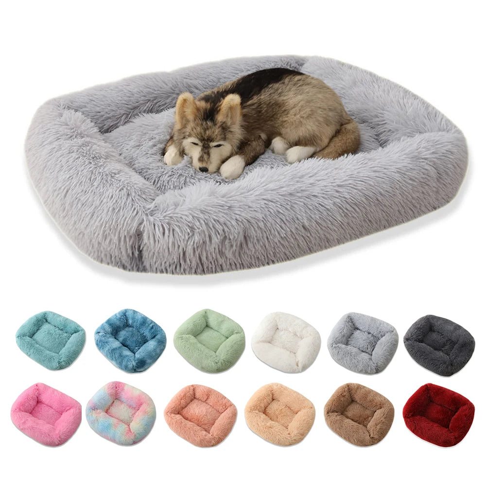 Pet Dog Square Long Plush Bed - PuppiHome