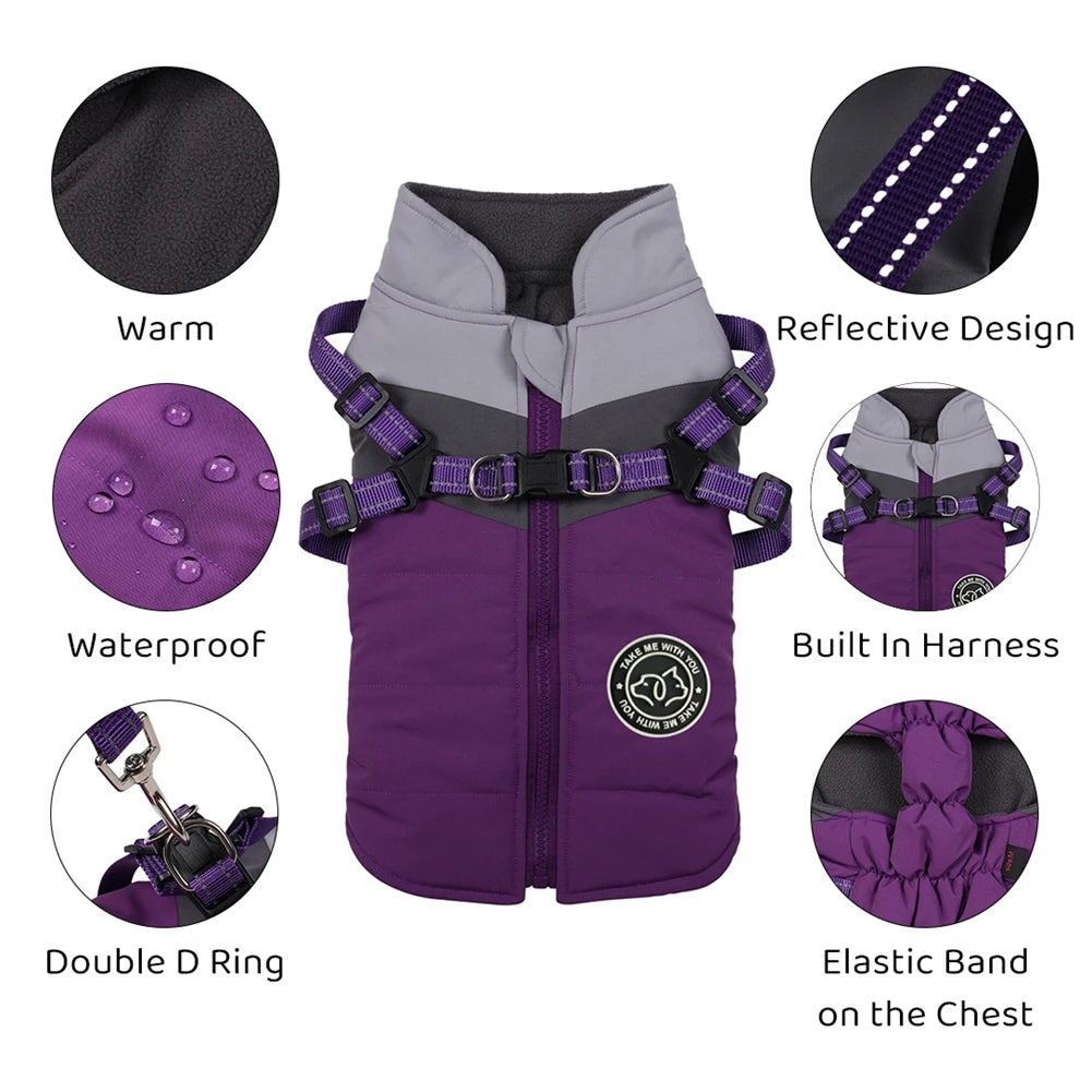 Winter Warm Pet Dog Clothes With Harness - PuppiHome