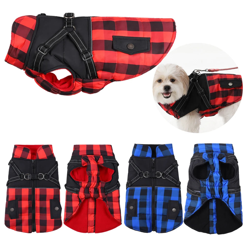 Pet Dog Winter With Harness Jacket - PuppiHome