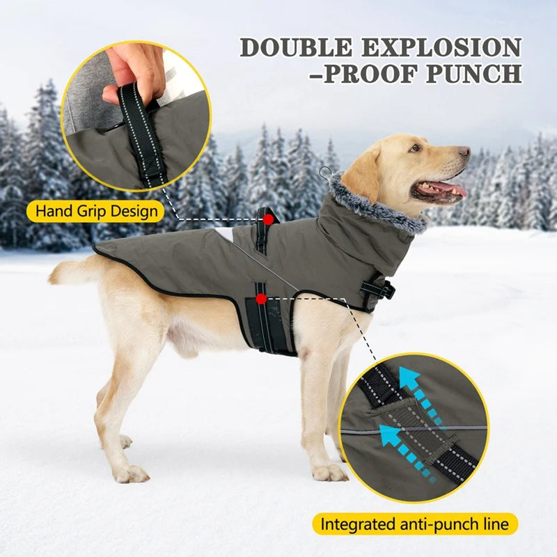 Waterproof Large Pet Dog Clothes with Furry Collar - PuppiHome