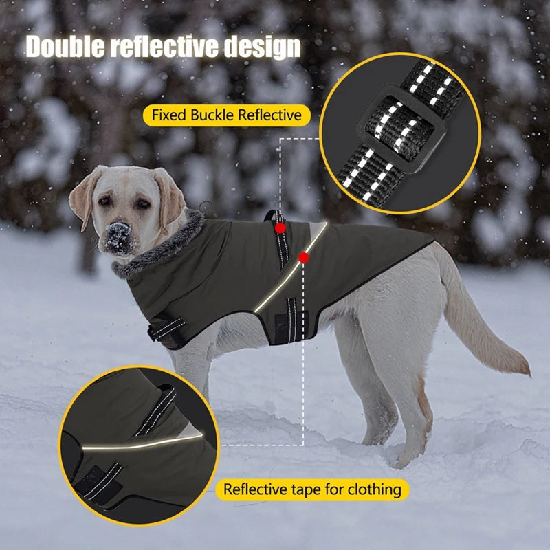 Waterproof Large Pet Dog Clothes with Furry Collar - PuppiHome