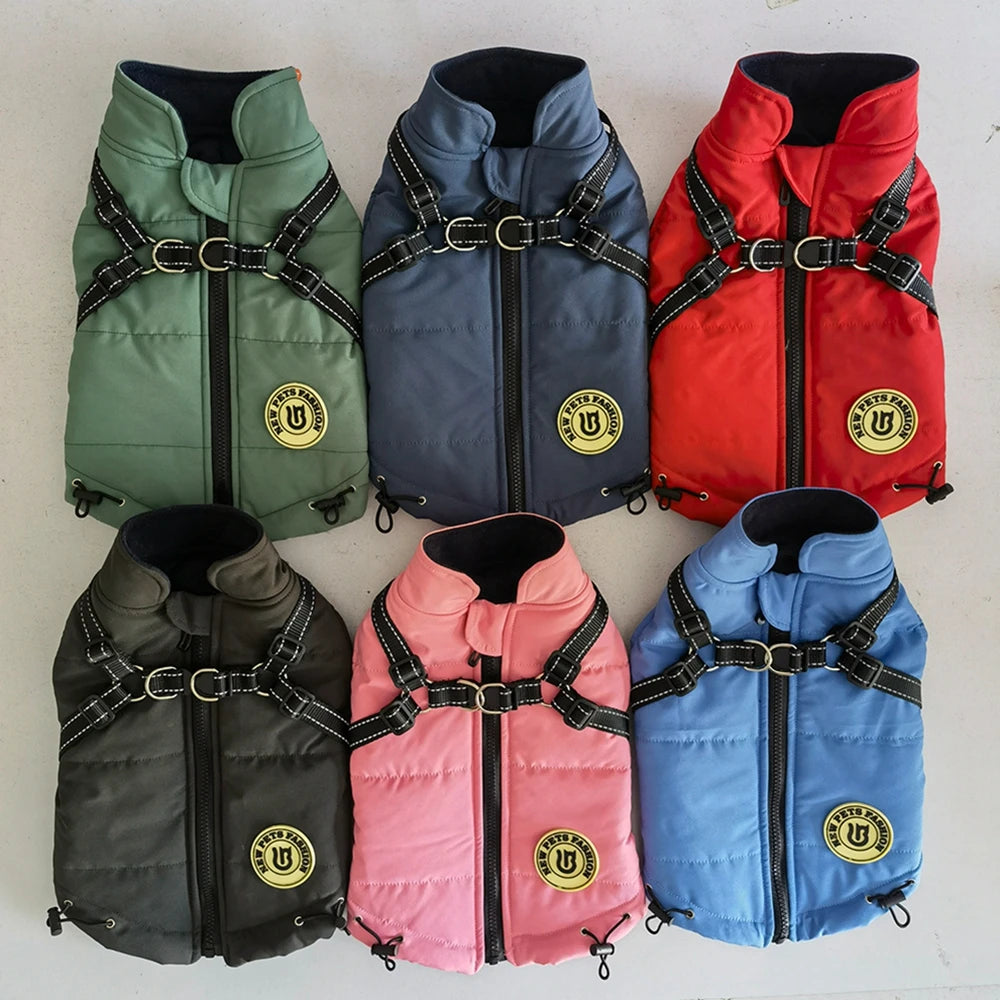 Winter Warm Pet Dog Jacket With Harness - PuppiHome