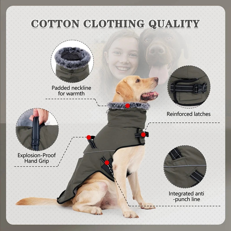 Waterproof Large Pet Dog Clothes with Furry Collar - PuppiHome